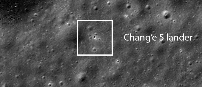NASA月球探测器拍摄到月面的嫦娥五号 照片可见轮廓