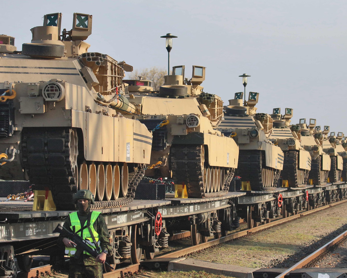 △美军坦克停靠在立陶宛车站（资料图）